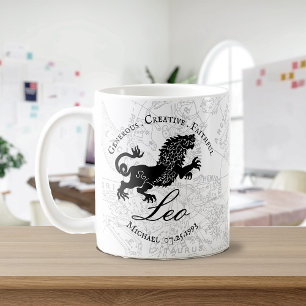 Taza De Café León vintado Rótulo Zodiaco Personalizado blanco