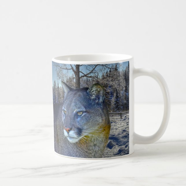 Taza De Café León y árbol de invierno de la montaña Cougar (Derecha)