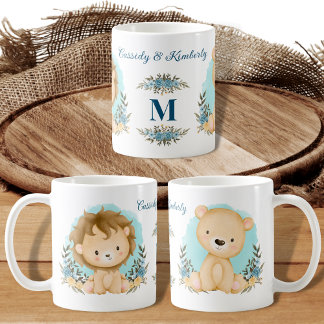 Taza De Café Leones Adorables Sr. y la Sra. Monograma Personali