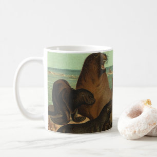 Taza De Café Leones Marinos en la Playa, Vida Marina Animal Vin