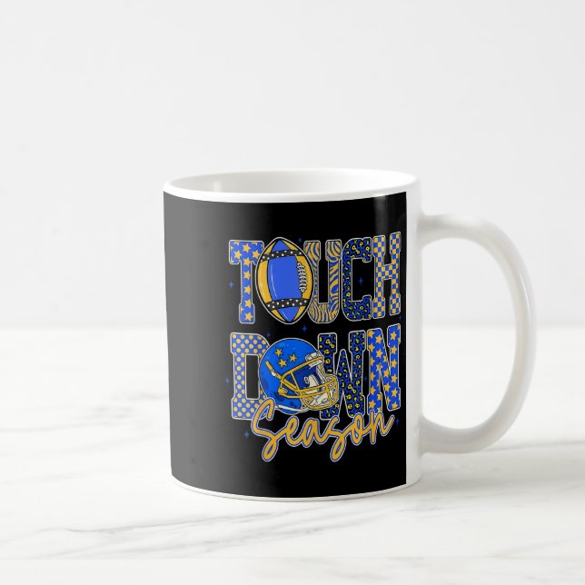 Taza De Café Leopard Blue Gold Checkered Football Touchdown Sea (Derecha)