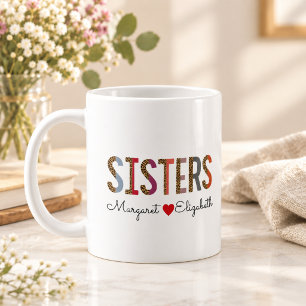 Taza De Café Leopard Colorful Sisters Mug - Custom Names Gift