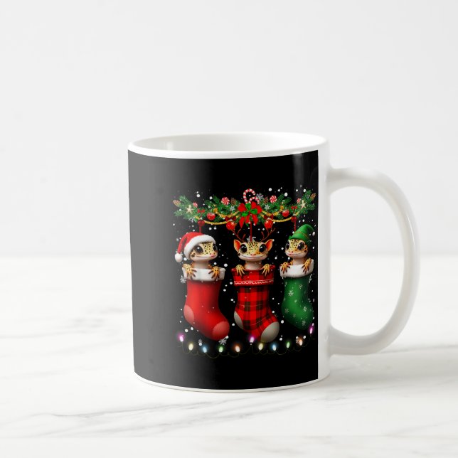 Taza De Café Leopard Gecko In Christmas Socks Lights Leopard Ge (Derecha)