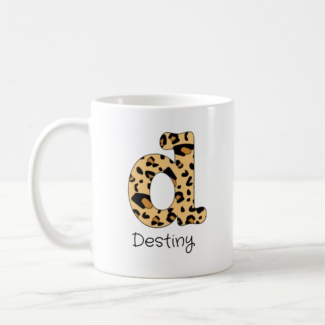 Taza De Café Leopard Imprimir inicial minúscula d y nombre (Izquierda)