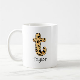 Taza De Café Leopard Imprimir inicial t minúscula y nombre