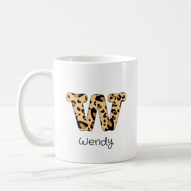 Taza De Café Leopard Imprimir inicial w minúscula y nombre (Izquierda)