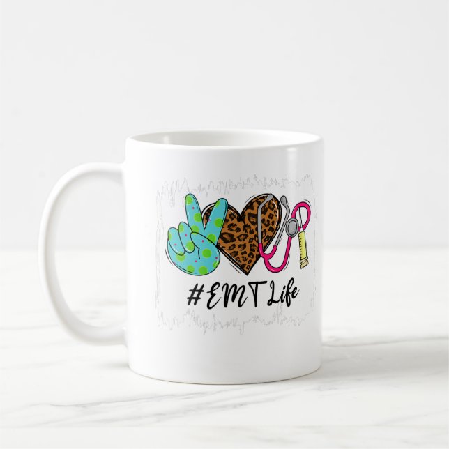 Taza De Café Leopard Peace Love EMT Life Stethoscope School Nur (Izquierda)
