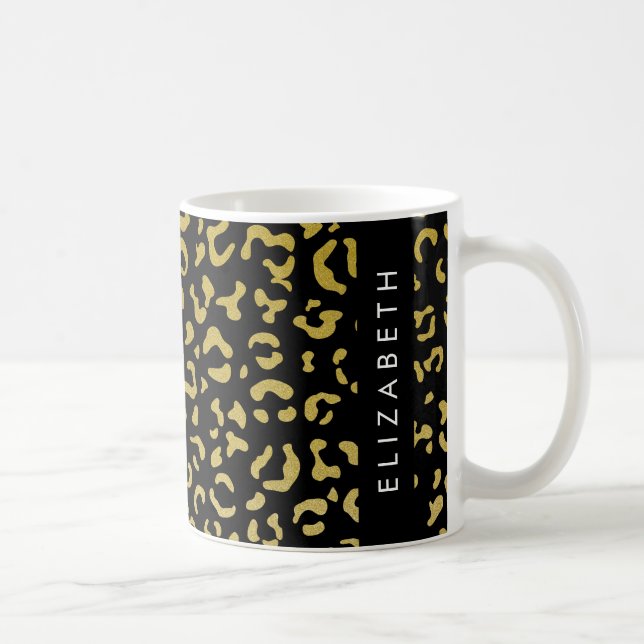Taza De Café Leopard Print, Gold Leopard, Purpurina, tu nombre (Derecha)