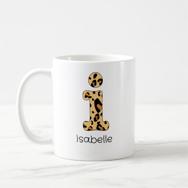 Taza De Café Leopard Print Inicial en minúsculas y nombre (Izquierda)