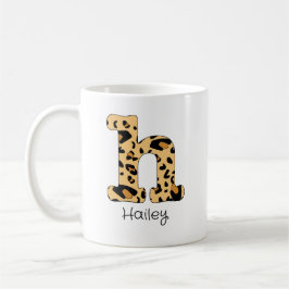 Taza De Café Leopard Print Inicial h Letra minúscula y nombre