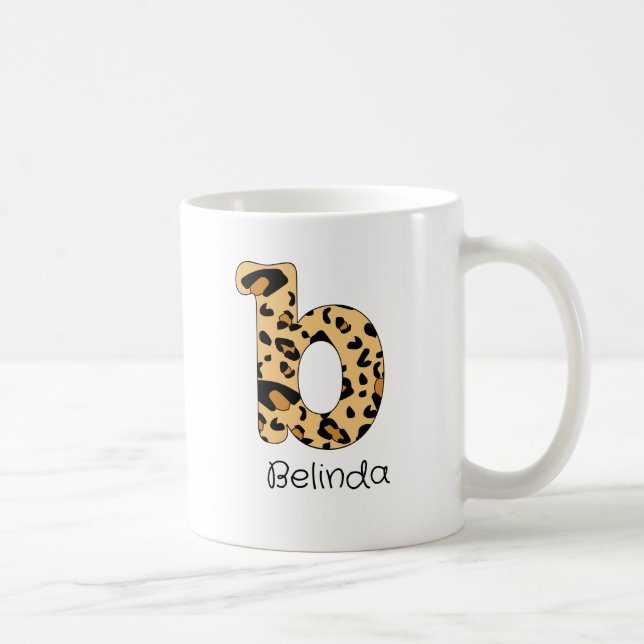 Taza De Café Leopard Print Inicial minúscula b y nombre (Derecha)