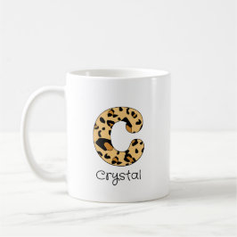 Taza De Café Leopard Print Inicial minúscula c y nombre
