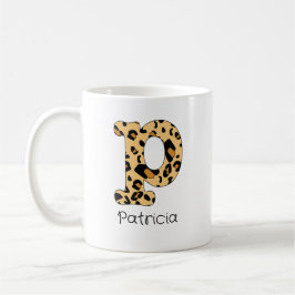 Taza De Café Leopard Print Inicial minúscula p y nombre