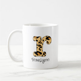 Taza De Café Leopard Print Inicial r minúscula y nombre