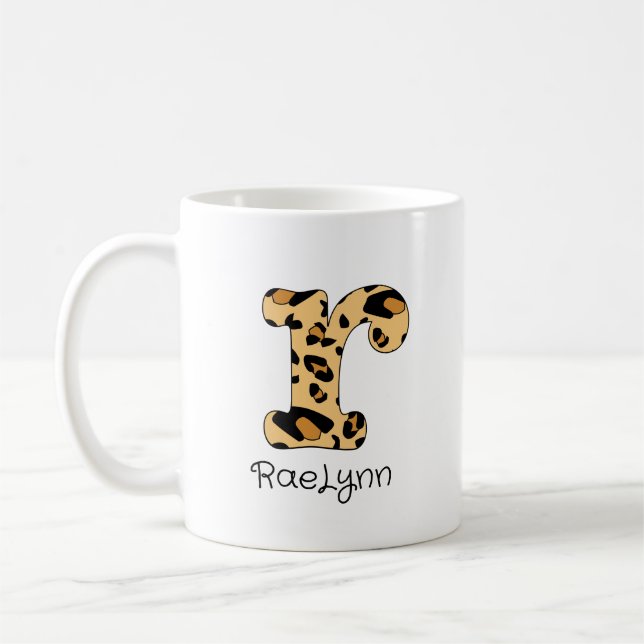 Taza De Café Leopard Print Inicial r minúscula y nombre (Izquierda)