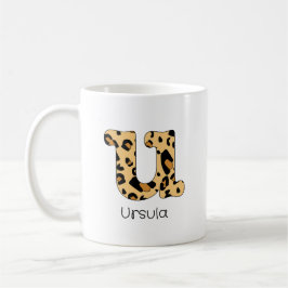Taza De Café Leopard Print Inicial U minúscula y nombre