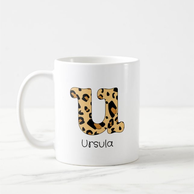 Taza De Café Leopard Print Inicial U minúscula y nombre (Izquierda)