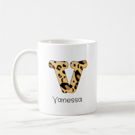 Taza De Café Leopard Print Inicial v minúscula y nombre
