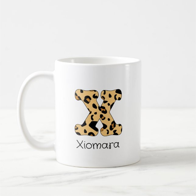 Taza De Café Leopard Print Inicial x Letra minúscula y nombre (Izquierda)