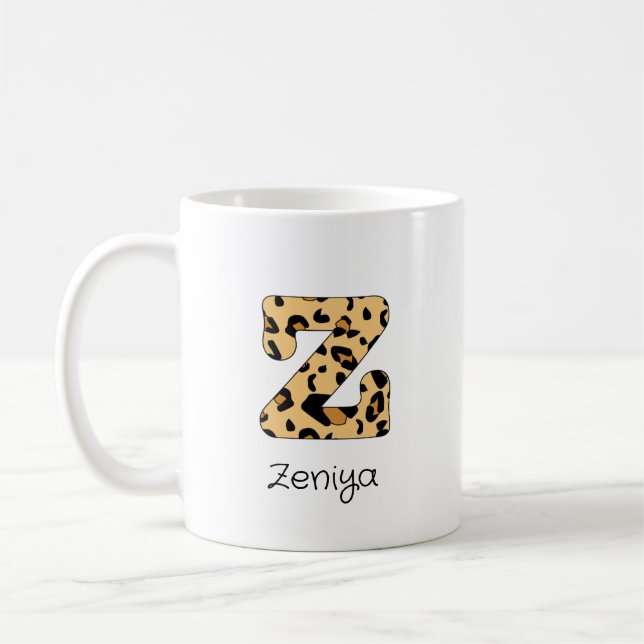 Taza De Café Leopard Print inicial z minúscula y nombre (Izquierda)