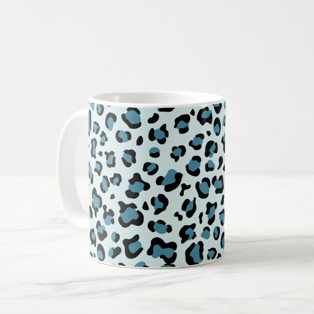 Taza De Café Leopard Print, Leopard Spots, Blue Leopard (Anverso izquierdo)