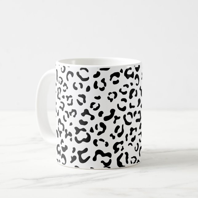 Taza De Café Leopard Print, Leopard Spots, Negro Y Blanco (Anverso izquierdo)