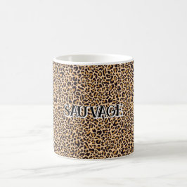 Taza De Café Leopard Print Mug with “Sauvage” Text