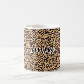 Taza De Café Leopard Print Mug with “Sauvage” Text