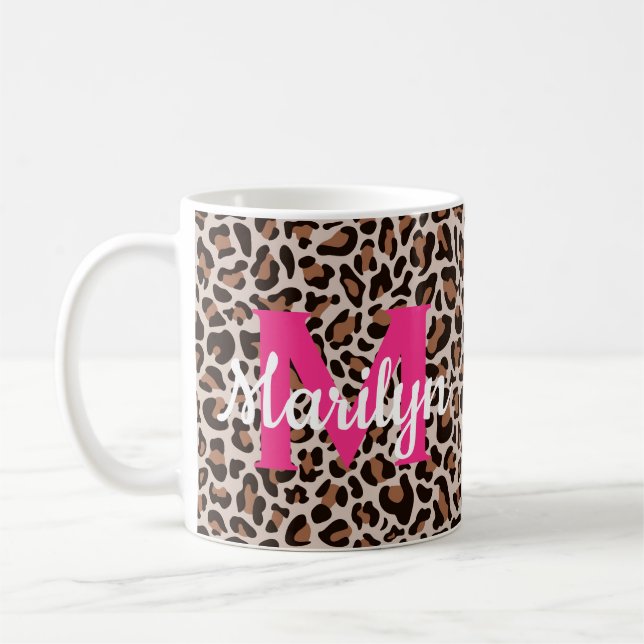 Taza De Café Leopard Print Personalize Name Hot Pink Coffee Mug (Izquierda)