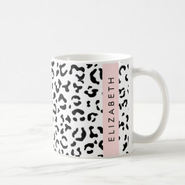 Taza De Café Leopard Print, Spots, Black And White, Tu Nombre