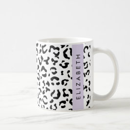 Taza De Café Leopard Print, Spots, Black And White, Tu Nombre