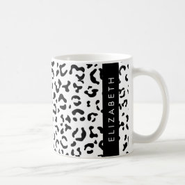 Taza De Café Leopard Print, Spots, Black And White, Tu Nombre