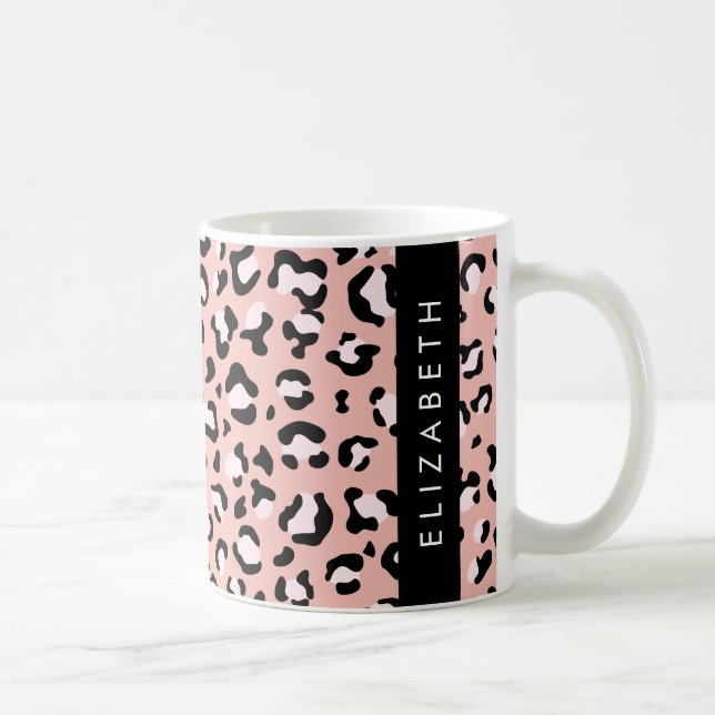 Taza De Café Leopard Print, Spots, Pink Leopard, Tu Nombre (Derecha)