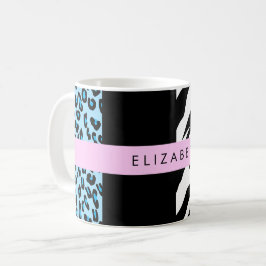 Taza De Café Leopard Print, Zebra Print, Blue, Your Name