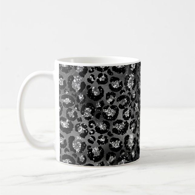 Taza De Café Leopardo Cheetah Print Black Silver Gray (Izquierda)