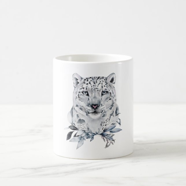 Taza De Café Leopardo de la nieve, acuarela de invierno (Centro)