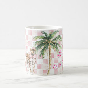 Taza De Café Leopardo de las palmas de oro de las plazas rosada
