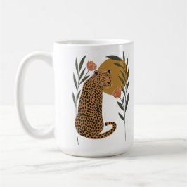 Taza De Café Leopardo del atardecer - Arte de la jungla botánic