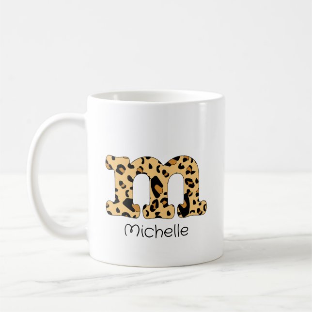 Taza De Café Leopardo Imprimir inicial m minúscula y nombre (Izquierda)