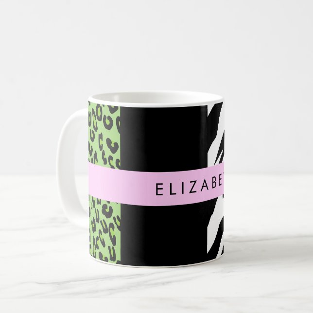 Taza De Café Leopardo Print, Zebra Print, Green, Your Name (Anverso izquierdo)
