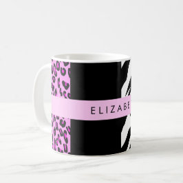 Taza De Café Leopardo Print, Zebra Print, Pink, Your Name