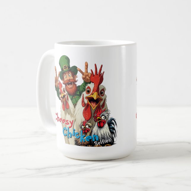 Taza De Café "Leprechaun Selfie" Chessy Chicken Selfies (Anverso izquierdo)