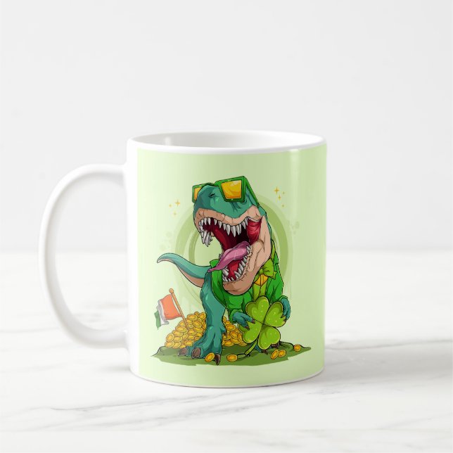 Taza De Café Leprechaun T-Rex Día de San Patricio (Izquierda)