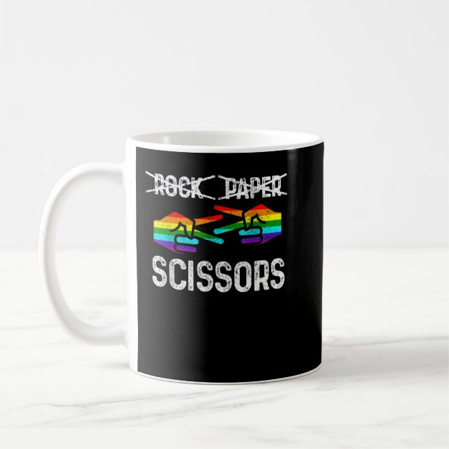 Taza De Café Lesbian Pride Rock Paper Scissors Funny LGBTQ Rain (Izquierda)