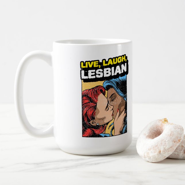 Taza De Café Lesbiana de la risa en vivo (Con donut)