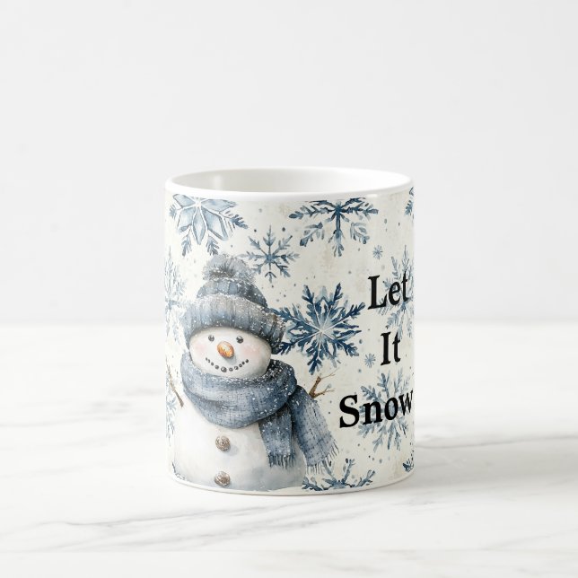 Taza De Café Let It Snow Snowman Blue Snowflakes Christmas (Centro)
