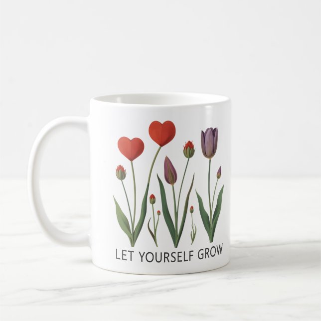 Taza De Café Let Yourself Grow Floral Heart Tulips Art (Izquierda)