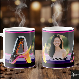 Taza De Café Letra A abstracta futurista con brillo neón
