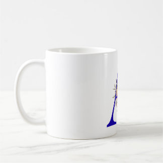 Taza De Café Letra A azul con diseño floral de acuarela Monogr