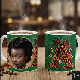Taza De Café Letra A de Navidad de terciopelo rojo de lujo dora